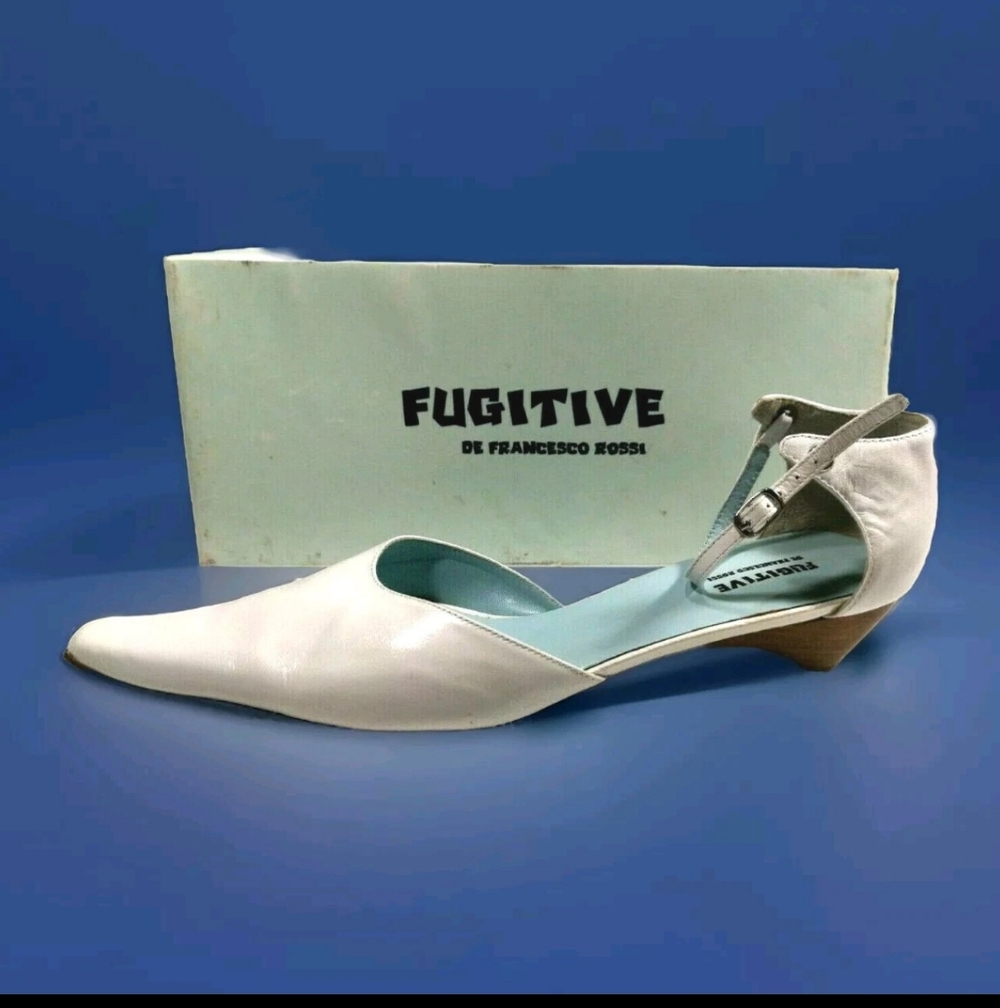 VTG Fugitive de Francesco Rossi Low White Leather Wedge Heel 40 MARVY Blanco 13